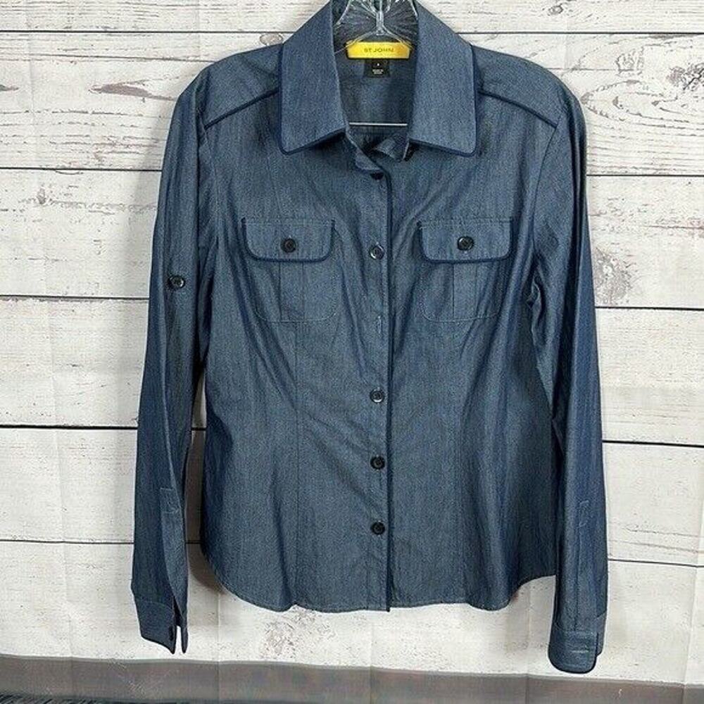 St John Top Shirt Womens 8 Blue Chambray‎ Denim Western Casual Button Capsule - Picture 3 of 10